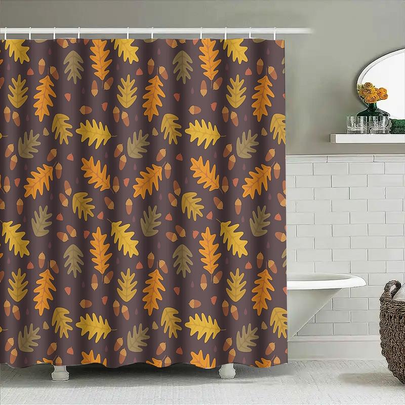 Shower Curtain Botanical Leaf Pattern Waterproof Bathroom Decor Farmhouse Rustic Nature Themed Fabric Backdrop For Spa