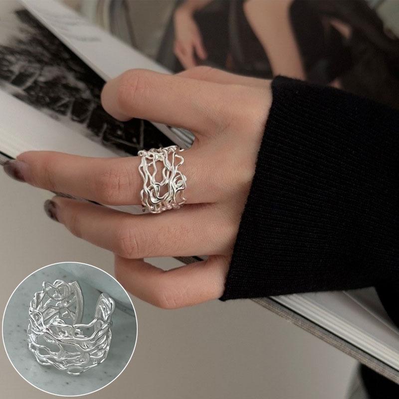 Elegant Frosted Matte Wide Band Open Ring for Women - S925 Silver Plated, Trendy INS Style