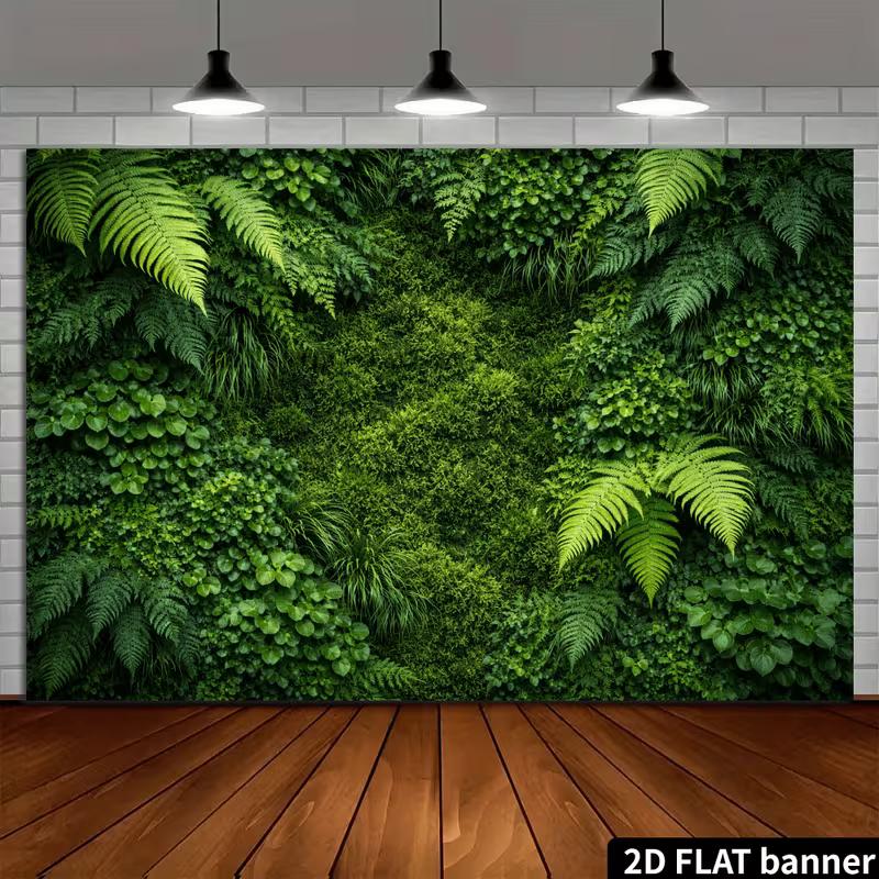 2D Tropical Fern Moss Green Plant Wall Photography Backdrop Jungle Background Banner 47.2x31.5inch/120*80cm