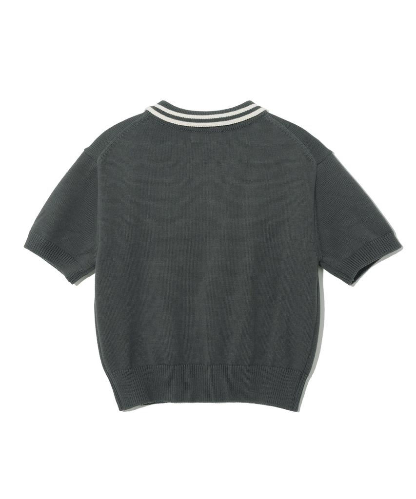 YALE Cotton Polo Crop Knit_Charcoal