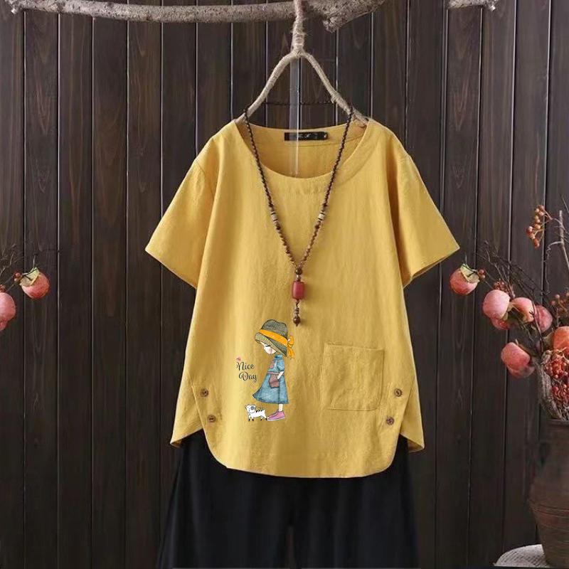 Women's Fashion Cartoon Mouse Prined Summer Casual Loose Short Sleeve T-shirt Summer Blouse Tops
