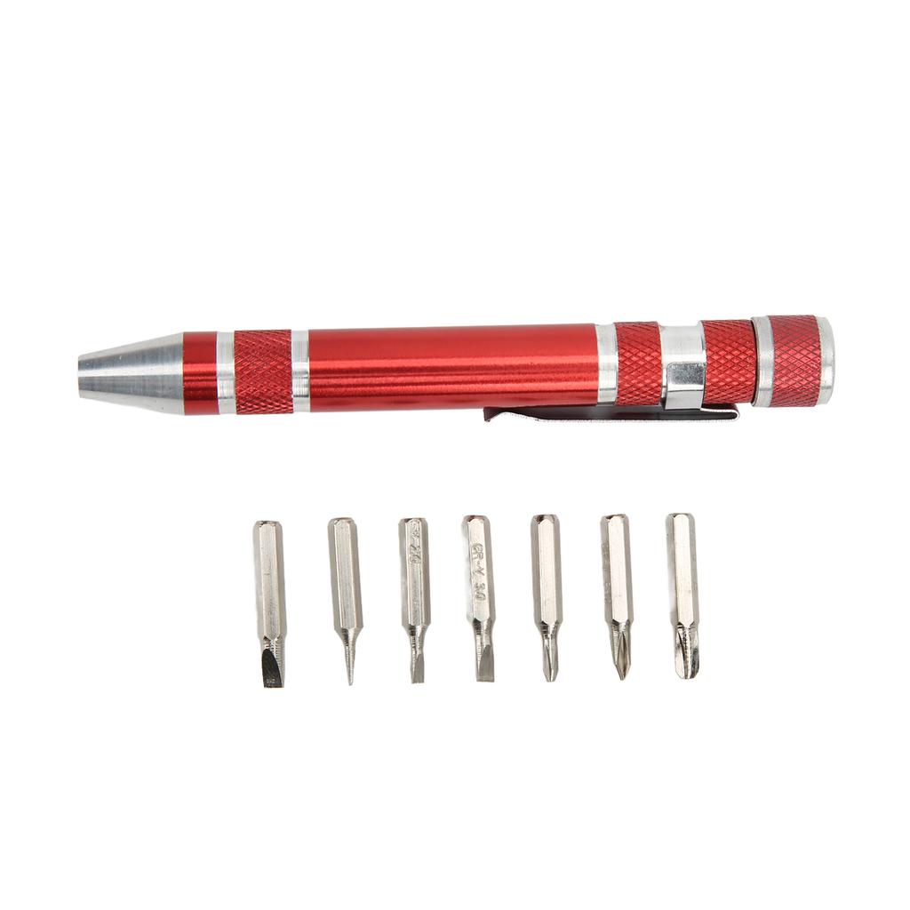 Pocket Screwdriver 8 In 1 Mini Hand Pen Screwdriver Magnetic Type Multipurpose for Fine ScrewsRed