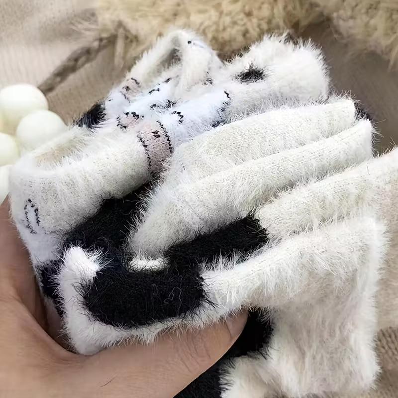 1Pair Winter Fleece Lined Fuzzy Socks for Women Thick Warm Cow Print Home Floor Socks  Soft Sleep Socks Perfect Christmas Gi