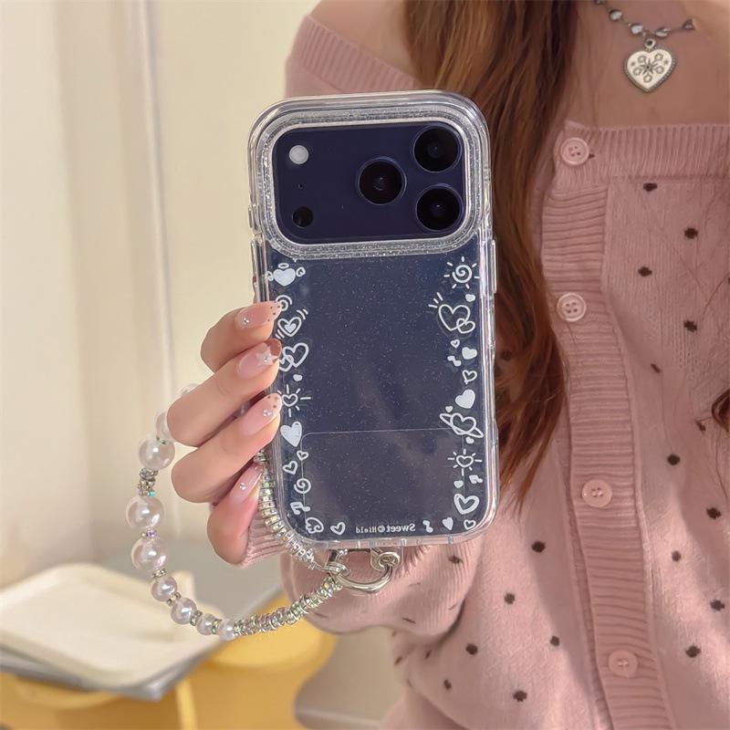 Korean Style Glitter Heart Border Case for iPhone 17/16 Pro Max/15/14