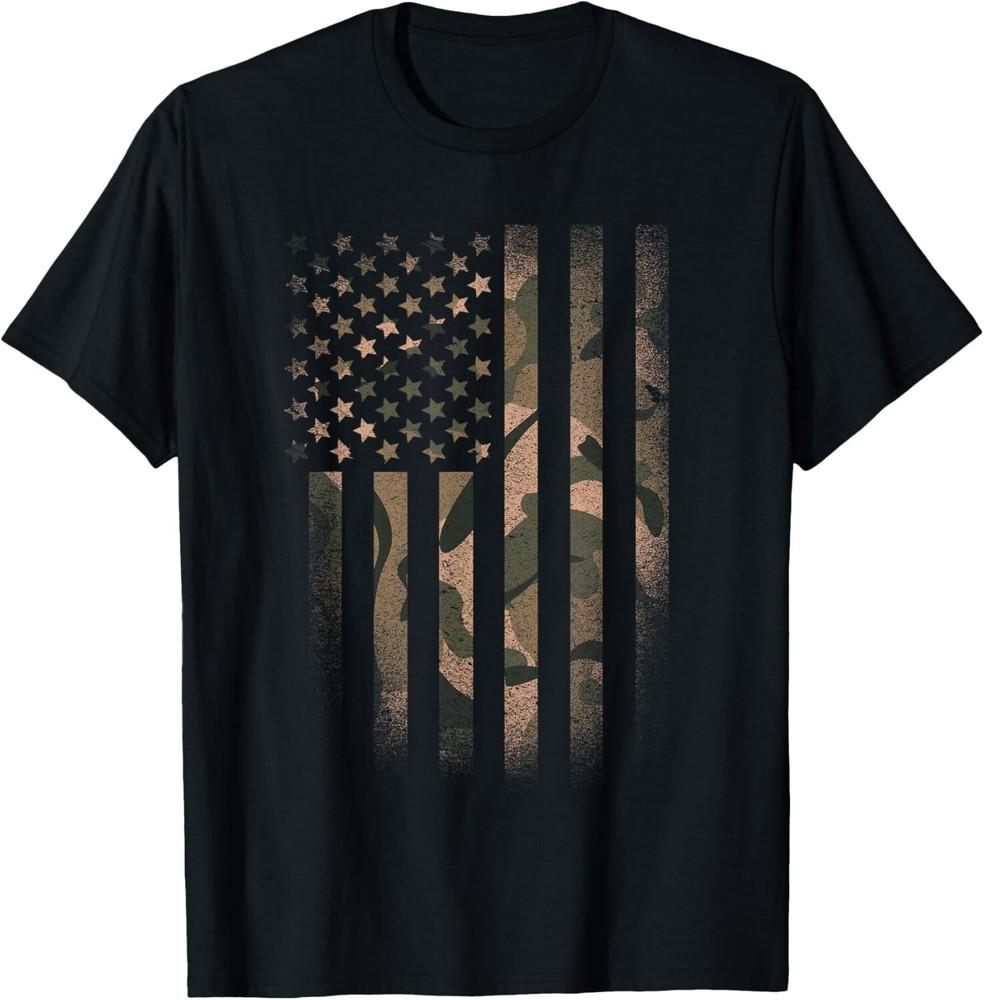

Camo American Flag Usa Military Tactical Camouflage Desert Gift Unisex T-Shirt XL