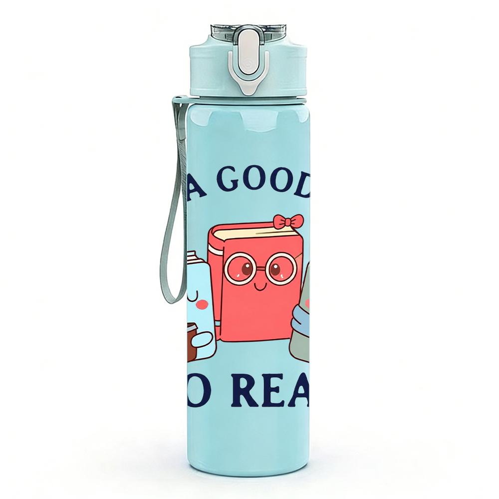 1PC It Is A Good Day To Read Book Art 750ml Color Plastic Water Bottle Leakproof Flip Straw Lid For Sports Office Home Use