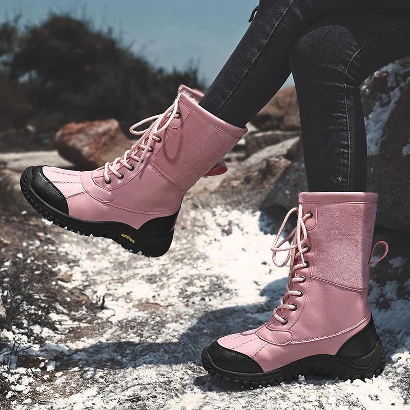 Woman Snow Boots Women Winter Shoes Waterproof Girl's Mid-Calf Boots Shoes Warm Plush Boots Womens Plush Size 42
