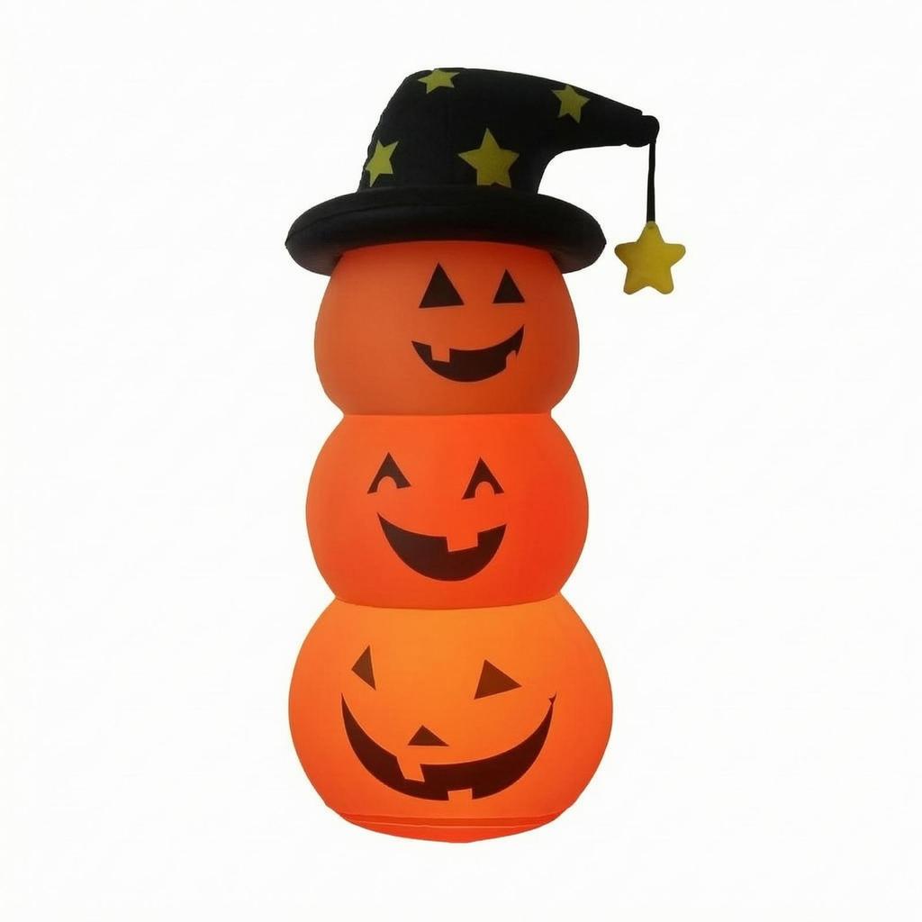 Inflatable Pumpkin Stack Long-Lasting Stacked Pumpkins with Witch Hat Waterproof