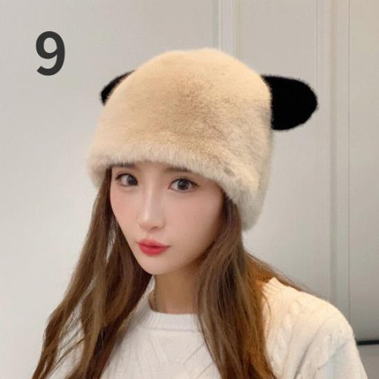 Women Girl Beanie Hat Faux Fur Cute Bear Ear Cap Warm Fluffy Plush Winter  Soft 9
