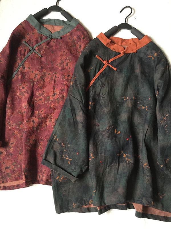 2026 Spring Floral Linen Retro Frog Button Short Jacket