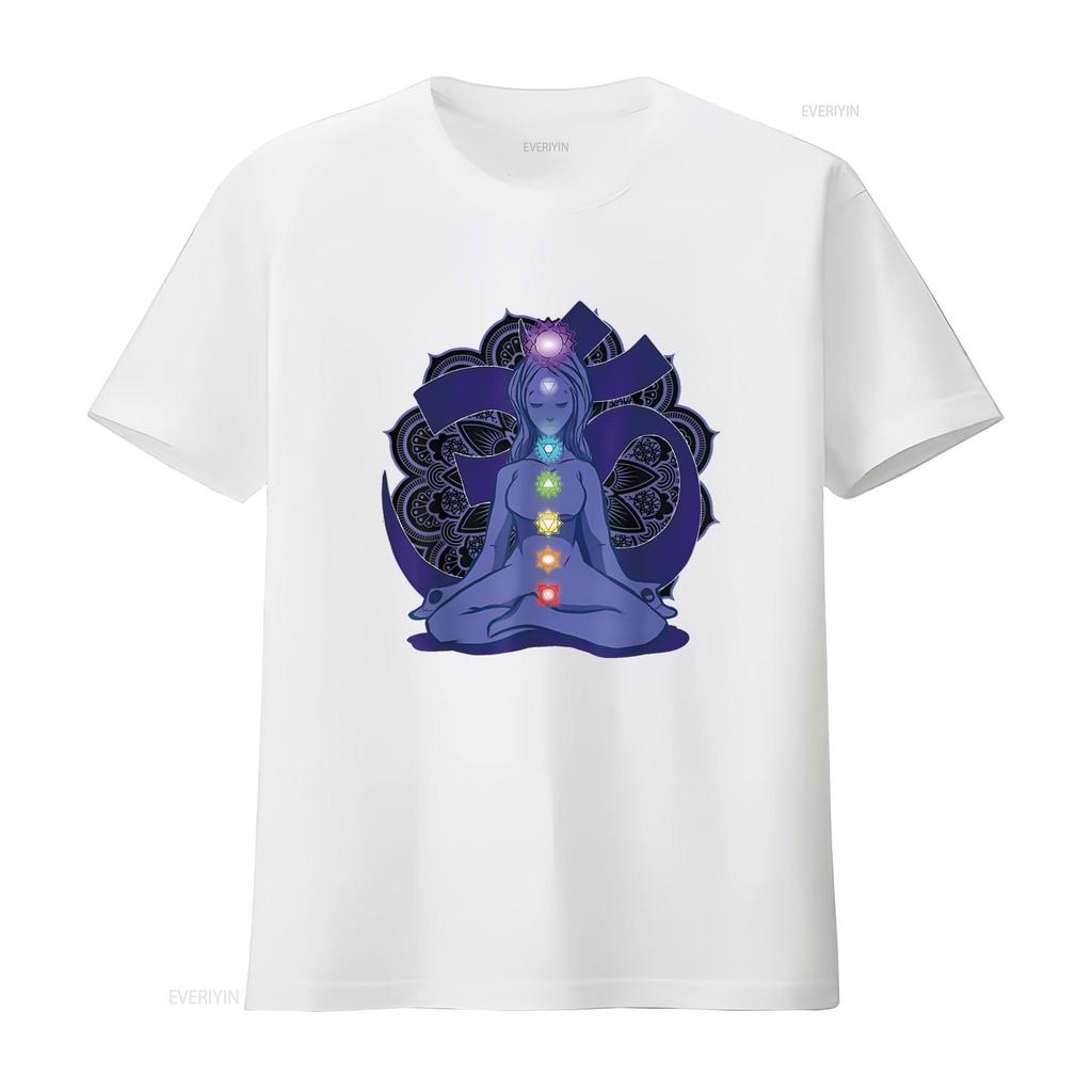 Womens Yoga Meditation Spiritual Body Energy Chakra T Shirt Black Medium vintage Washed Breathable graphic Soft homme Stylish