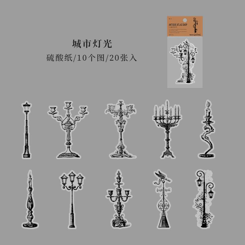 20 pcs INS Vintage Antique Pictorial Diy Decorative Scrapbooking accessories material Stickers pack junk journal supplies