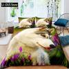 Copripiumino Husky Cucciolo Animale Domestico Fiore Floreale Giungla Paesaggio Naturale Set Biancheria da Letto Animali Carini Poliestere Matrimoniale Queen King Copripiumino