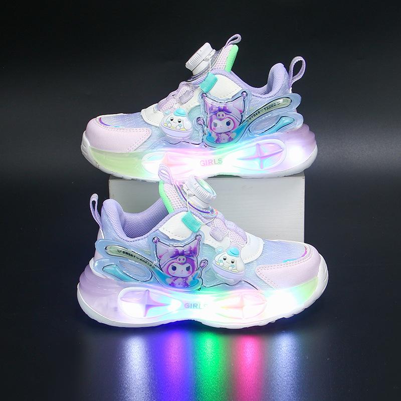 Light-up girls' sneakers, mesh, breathable, lightweight, versatile girls' shoes, trendy shoes for young girls