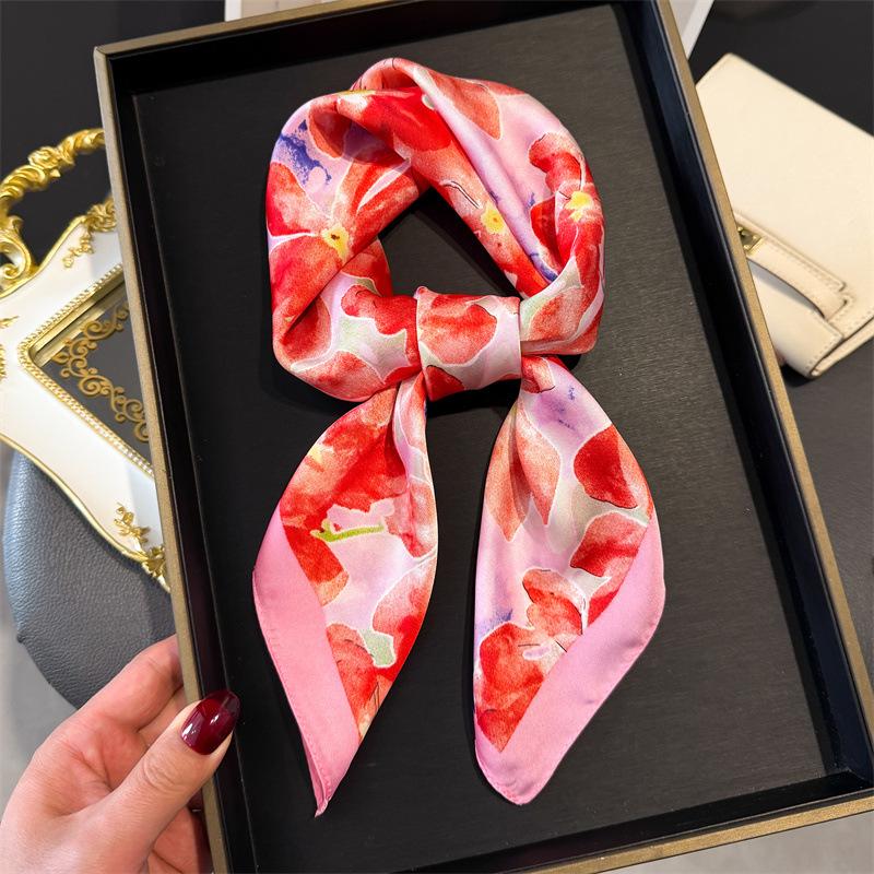 Print 70cm Silk Satin Headkerchief Women Luxury Design Neck Tie Scarf Female Hair Hand Wrist Foulard Shawl Hijab Bandana Scarves