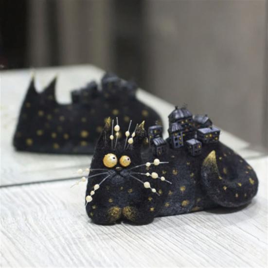 Yün Keçe Aile Ruhları İlginç El Yapımı Keçe Süsler Kaprisli Kedi/Opossum Bebekleri Koleksiyonluk Hayvan Figürü Masa Rafı Masaüstü Dekorasyonu İçin