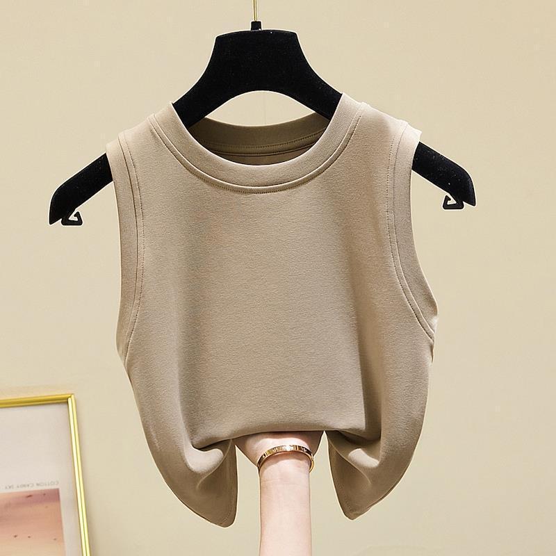 

2024 Женская облегающая майка без рукавов: Универсальный топ с круглым вырезом для лета и осени M