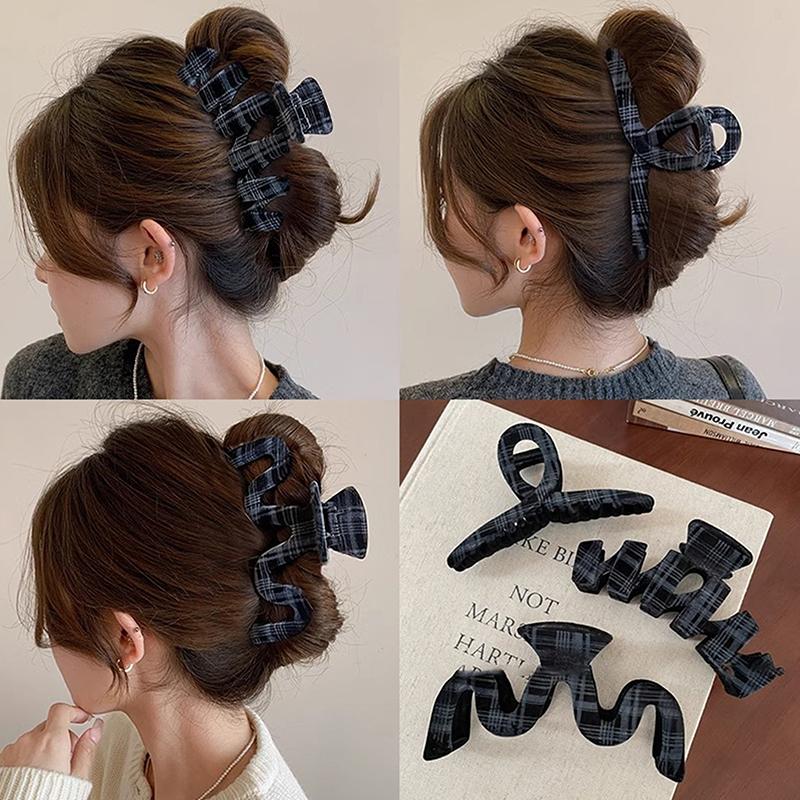 Korean Large Hair Clip For Women Acrylic Grab Plaid Plush Hair Claw Irregular Shark Clips Daily Trendy Hair Accessories