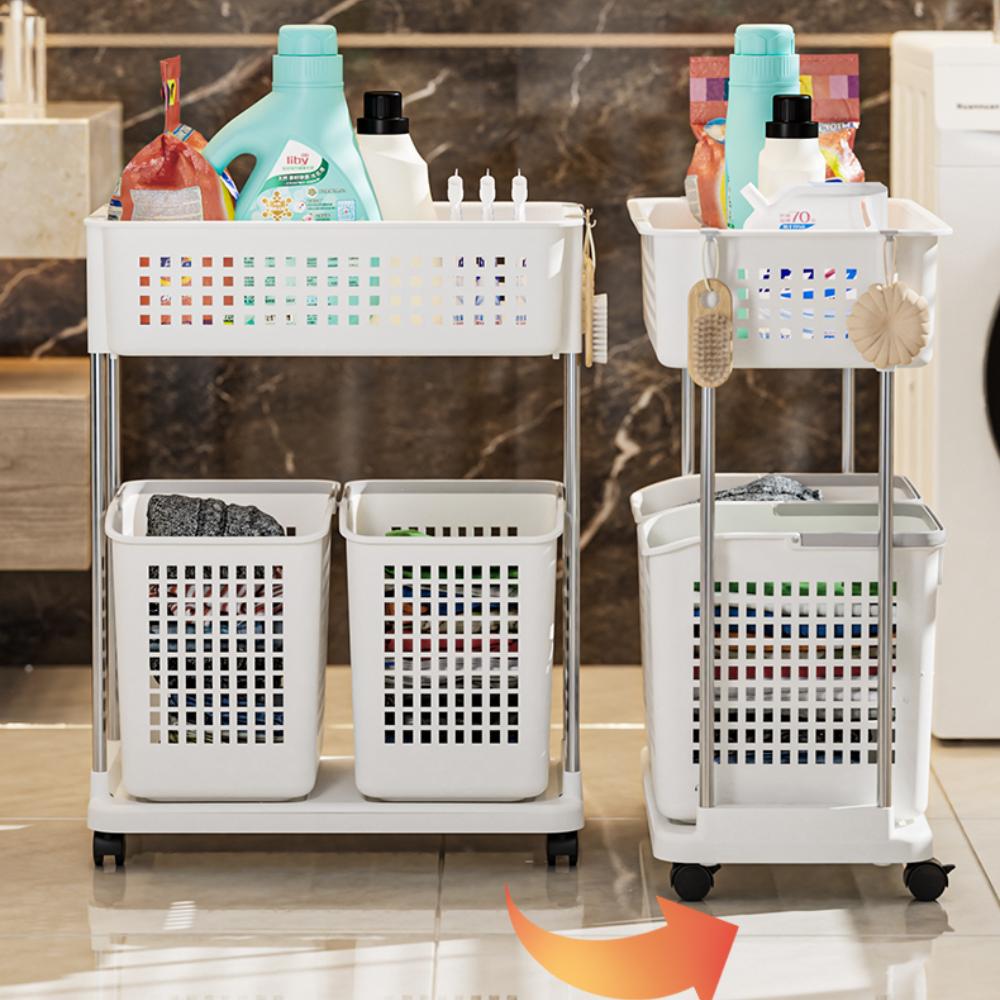 Cesto de Roupa Suja Portátil de Mão Cesto de Lavanderia com Roda Móvel Grande Capacidade Carrinho de Armazenamento Multifuncional para Banheiro