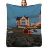 Nubble Lighthouse, York, Maine Jigsaw Throw Blanket Breathable Lightweight Blanket for Adults Kids