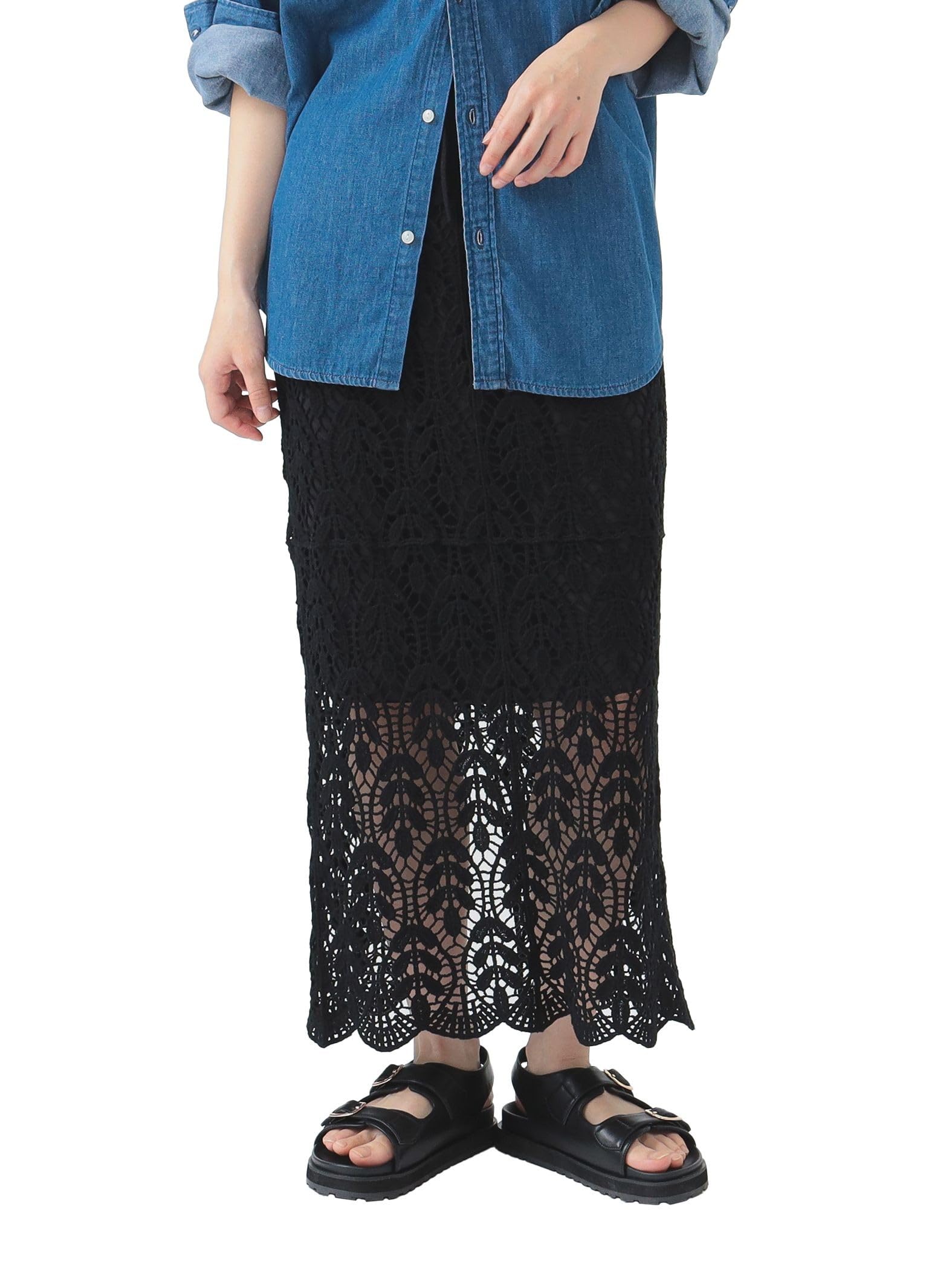 

B:MING LIFE STORE by BEAMS Crochet-Style Lace Skirt (S-M) Women s Black M