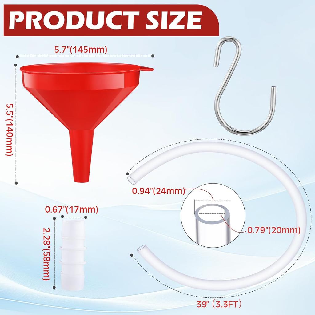 Long Funnel For Transmission Fluid 3.28 Foot Clear Tubing Plastic Wide Mouth Oil Funnel With Hose Flexible For Car, Engine, Gas, Water, Fluid
