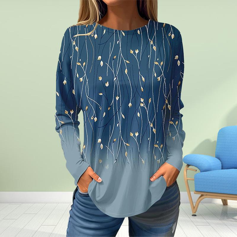 

Женские осенние топы с принтом пышных цветов, повседневная футболка с длинным рукавом, топ, блузка XL синий