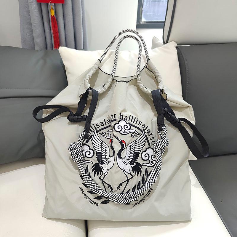 Large Capacity Embroidered Canvas Crossbody Tote Bag for Women