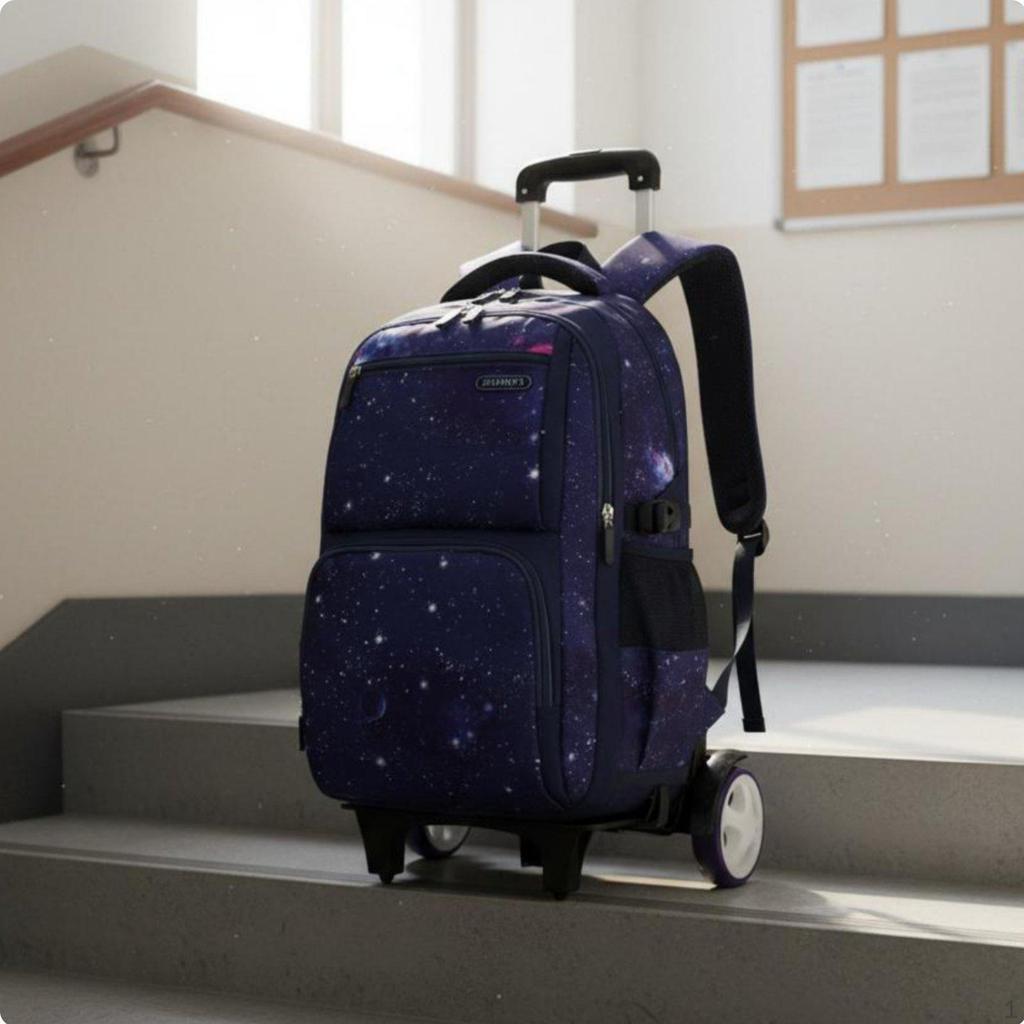 Large Capacity Rolling School Backpack Lightweight Kids Trolley for Students, Travel Black
