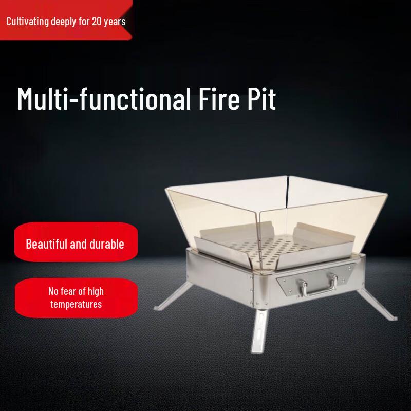Outdoor Multifunctional Fire Pit with Glass Screen