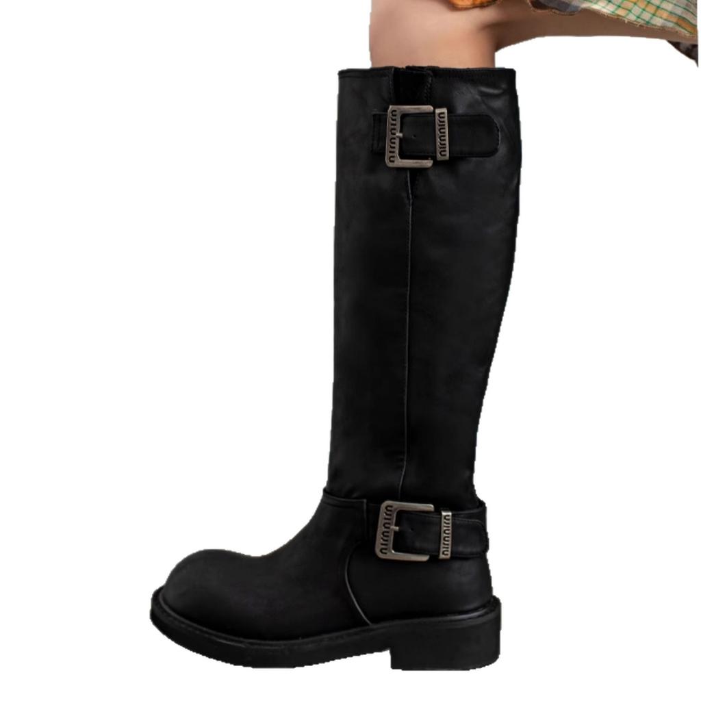 Thick-soled knight boots women's boots autumn and winter new round head retro sweet cool long boots but knee-thin high boots women