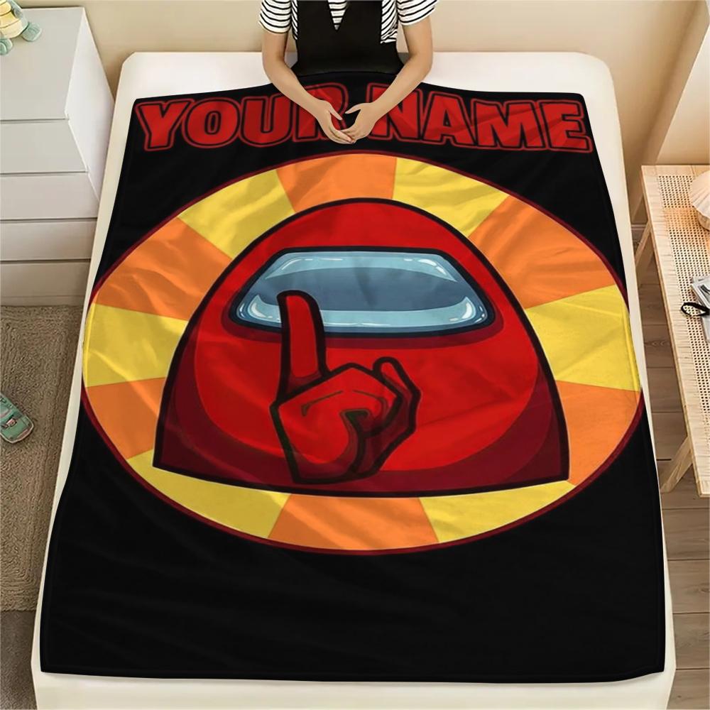 1PC Custom Name Among us Patterned Flannel Blanket Suitable For All Seasons for Home Decor Warmth and Comfort Gifts Holiday Present