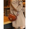 Leather Crossbody Bag for Women, New Retro Style, with A Leather Top and Wide Shoulder Strap, Single Shoulder Bag, Half Moon Saddle Bag