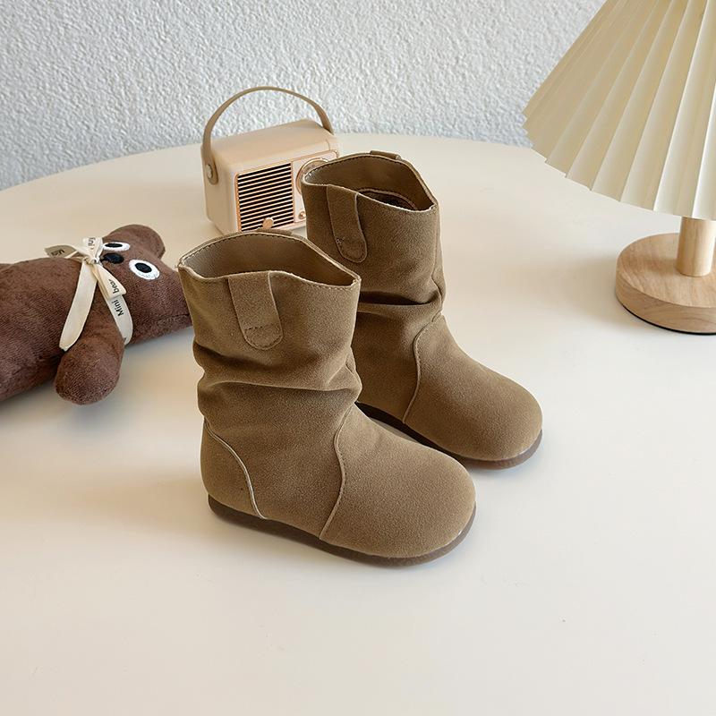 

Girls boots, new winter children s shoes, girls double-layer cotton plus velvet mid-calf boots, stylish and warm 23 хаки