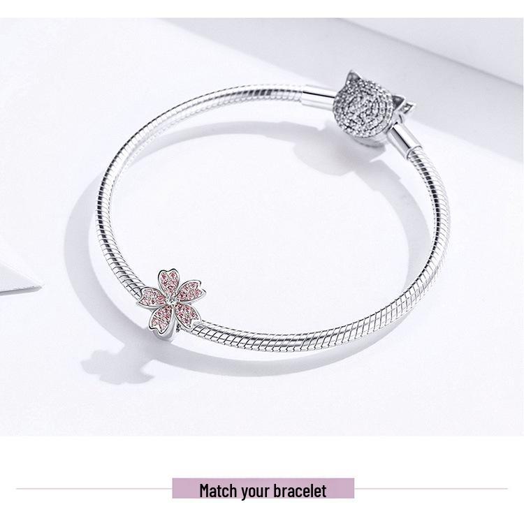 Yinziyun Cherry Blossom Silicone S925 Silver Beads for DIY Fashion Bracelets (SCC1291)