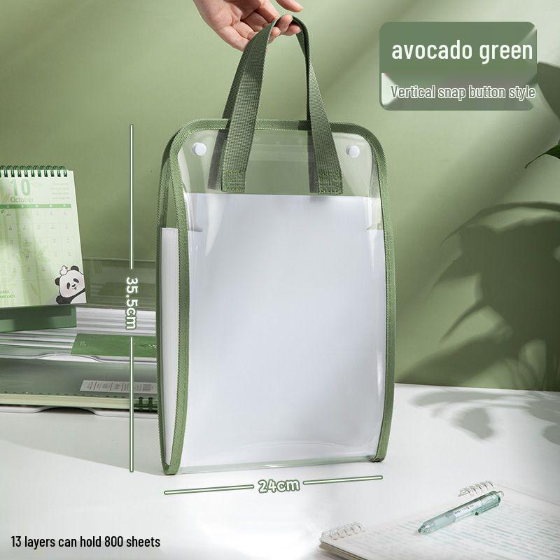 13-Pocket PVC Accordion File Bag - Large Capacity Student Exam Paper Organizer 13 Pockets