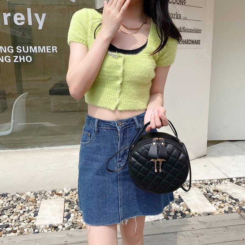 Women's Bag New Fashionable and Simple Handbag Bag Shoulder Crossbody Embroidered Bag Small Round Bag