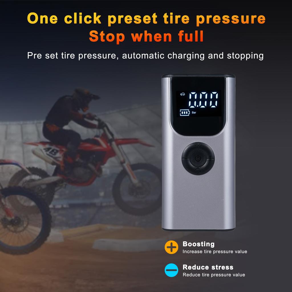 Portable Tire Inflator, Multifunctional for Car, Motorcycle, Tires, Basketball, Power Bank LED SOS Light Function Preset Tire P