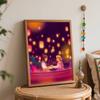 Disney Oil Painting DIY Digital Painting Tangled Romantic Floating Lanterns Scene HandPainted Wall Art for Living Room Entryway.