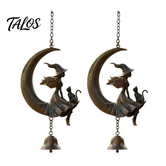 Witch Decor for Home Moon Wind Chime, Gothic Crescent with Black Cat Hanging Bell, Meditation Space Accents Mystical Garden Porch Patio Balcony