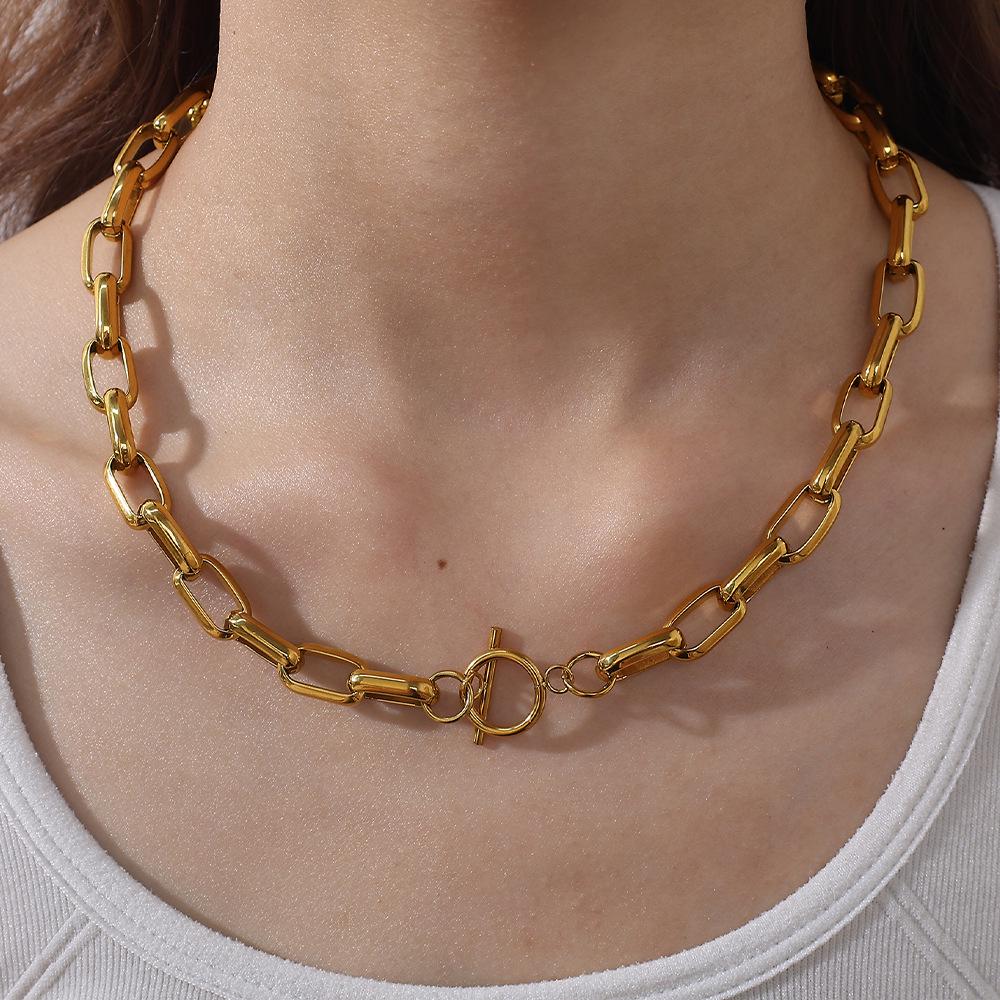Europäische Retro 18K Gold Halskette für Damen - Hochwertiger schlichter Stil mit vielfältigen Designs und Edelstahlkette