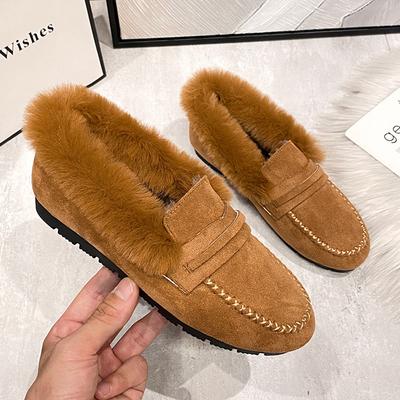 Fashion Real Rabbit Fur Flats Women Winter Fluffy Cotton Loafers Ladies Barefoot Shoes Warm Cold-Proof Mocasines Mujer Plush Furry Boots