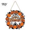 Fall Front Porch Signs Halloween Wooden Wreath Door Hanger Sign, Pumpkin Ghost Black Cat Witch Weatherproof Wall Decorations Bat Patterns, Hanging