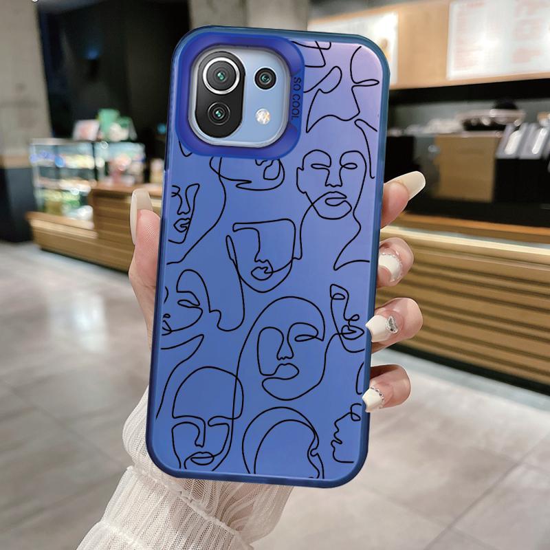 Smiling Face Case For Xiaomi Mi 11 Lite 5G NE 13T PRO 14T Redmi A5 A1 A2 9A Poco C71 Shockproof Hard Back Cover Line Art Sketch