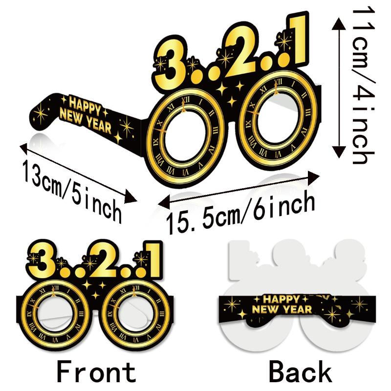 8 Pcs 2027 Happy New Year Party Paper Glasses Black Gold Birthday Party Decoration Photo Prop