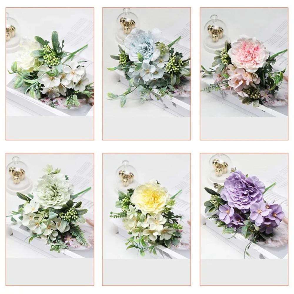 5 Heads Artificial Peony Flowers 26cm Hydrangea Bride Bouquet Fake Flowers  for Home Wedding Decor