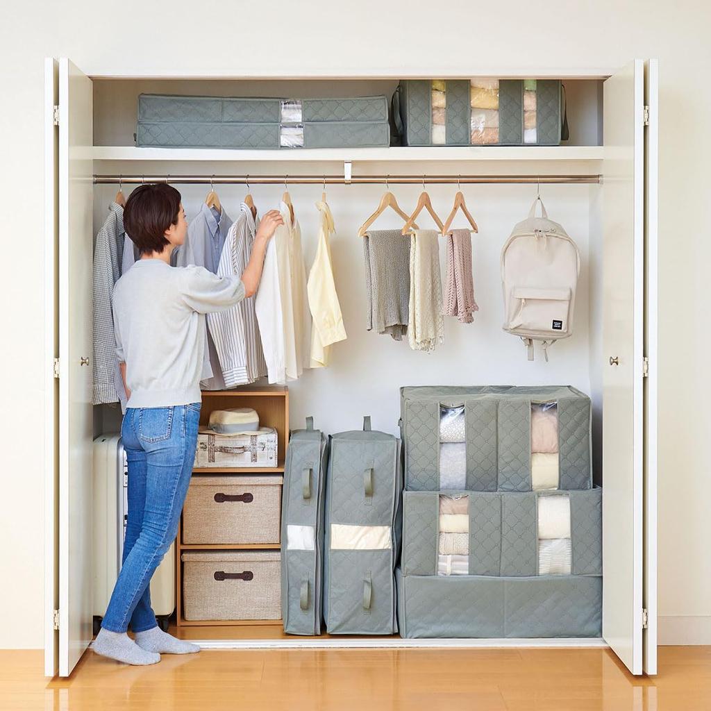 Cogit Stapelbare zweistöckige Aufbewahrungsbox für Kimonos und japanisches Zubehör, mit Bambuskohle und einem Sichtfenster