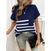 Tops Women's Elegant Round Neck Striped Contrast Short-sleeved Sweater