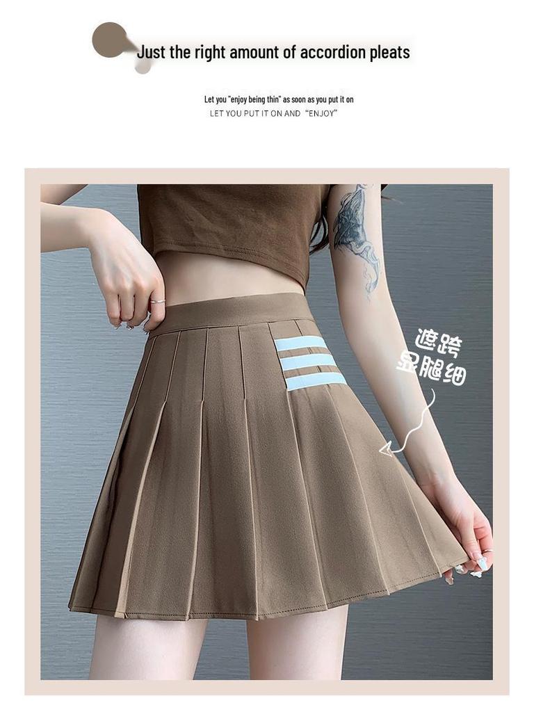 Women's Summer High Waist Pleated Mini Skirt - Striped A-Line College Style