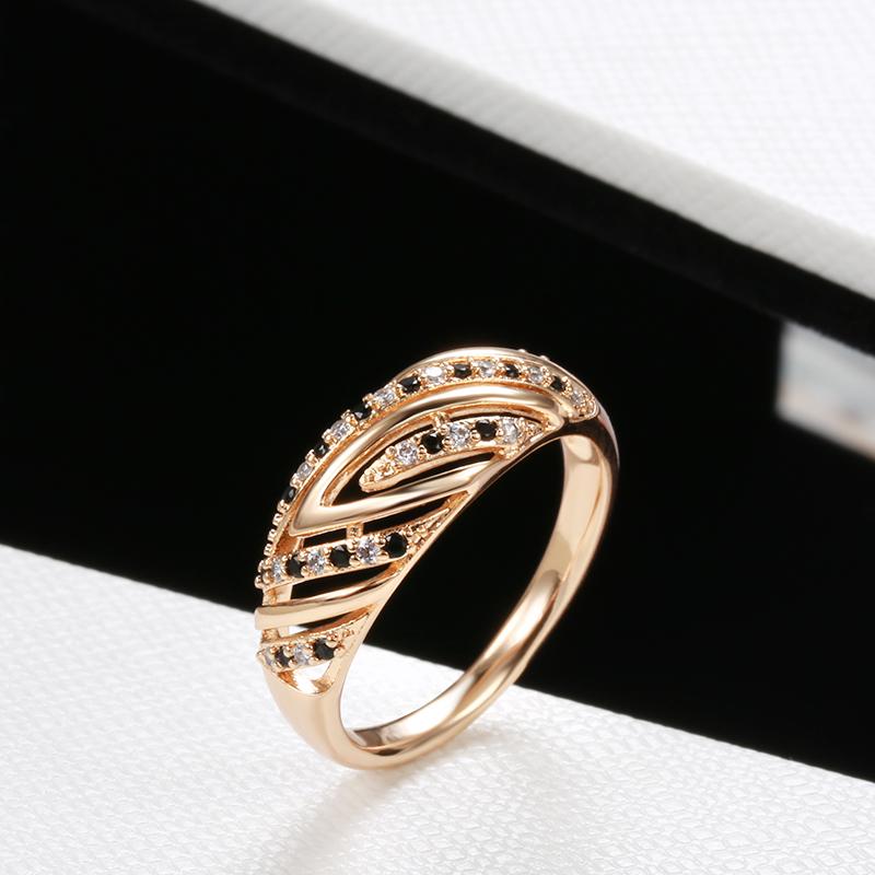Natural Zircon Hollow Wave Ring Fine  Rose Gold Ethnic Wedding Rings For Women Beach Party Vintage Jewelry  New